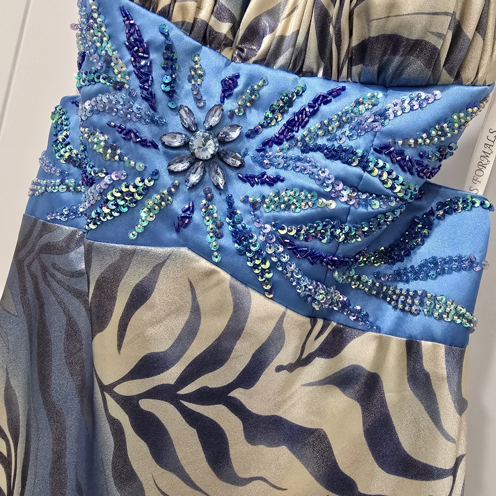 Precious Formals Blue and Silver Dress